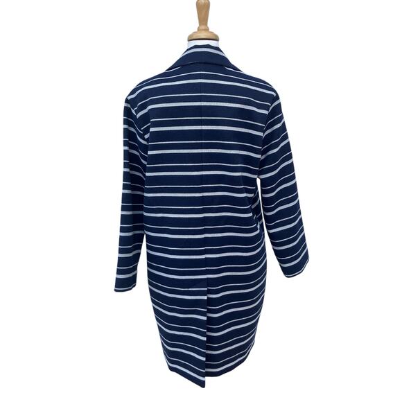Esprit Coat Sz L Navy Cream Striped Two Button Long Preppy Old Money Careerwear - Picture 2 of 13